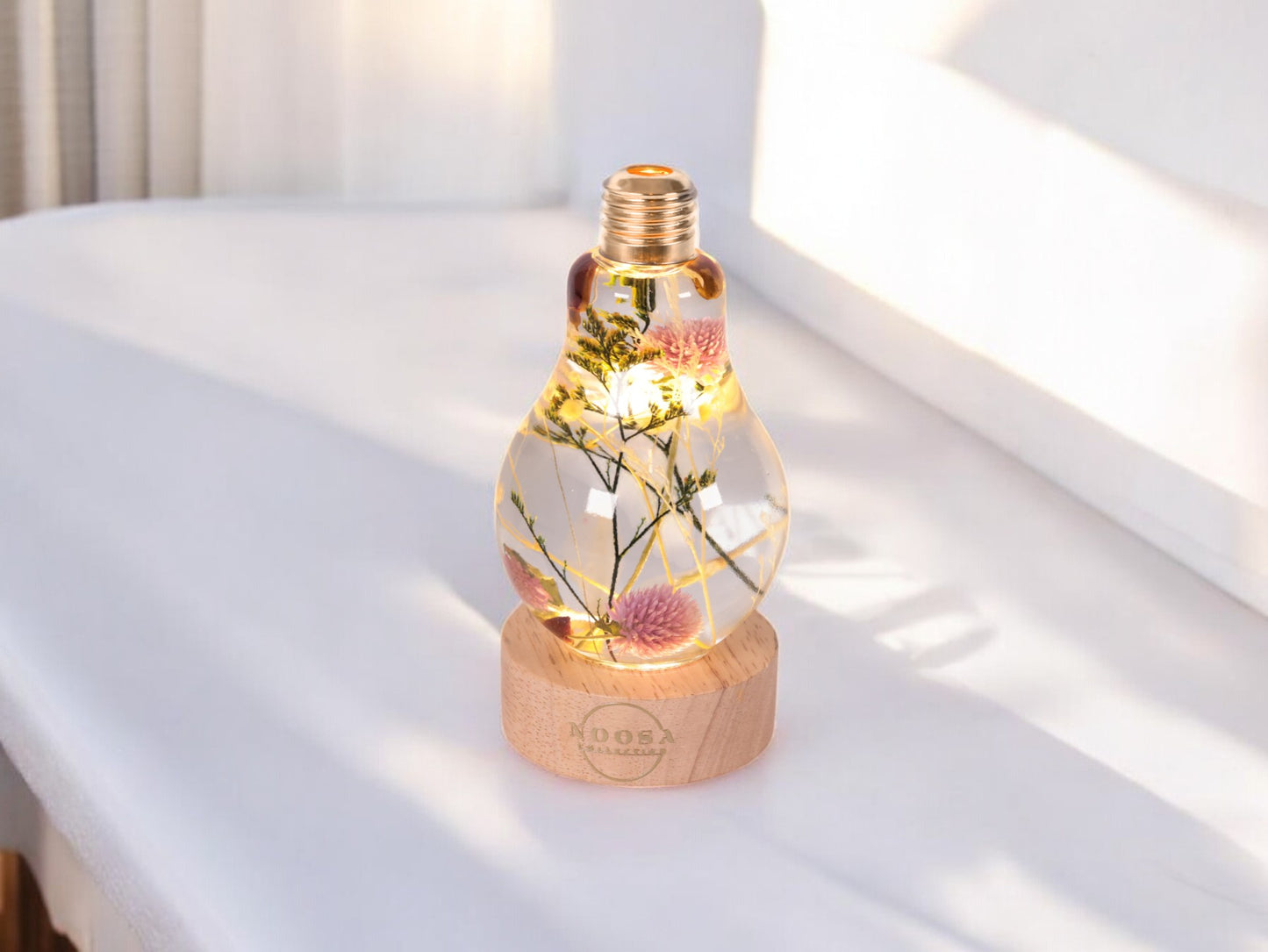Unique Light Bulb Flower Herbarium Lamp Pink Gomphrena with two light bases