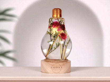 Unique Light Bulb Flower Herbarium Lamp Purple Gomphrena with Two light bases