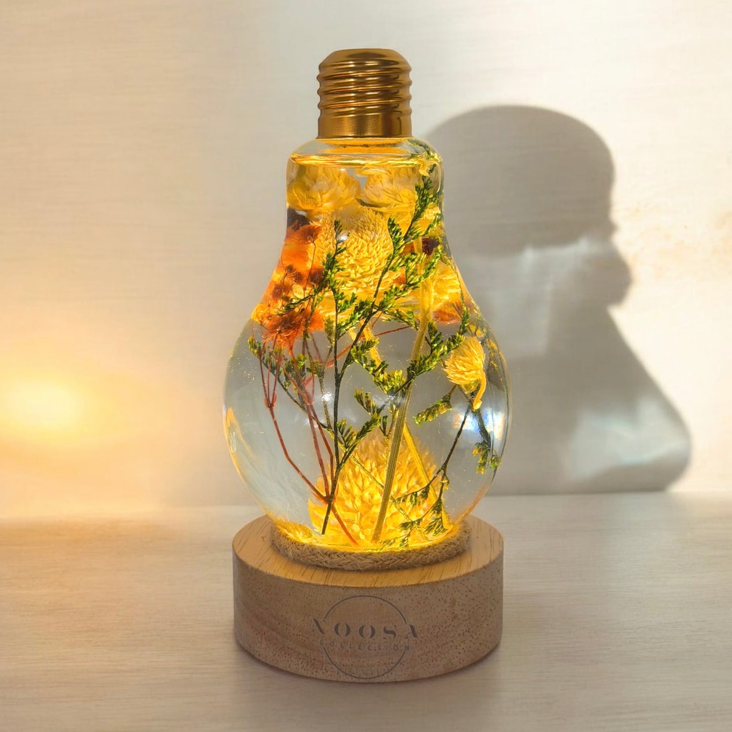 Unique Light Bulb Flower Herbarium Lamp white Gomphrena with two light bases