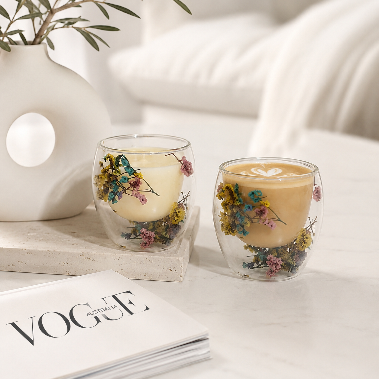 Forever flower Candle cup Green and yellow Flower mix