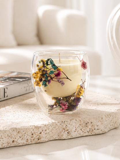 Forever flower Candle cup Green and yellow Flower mix