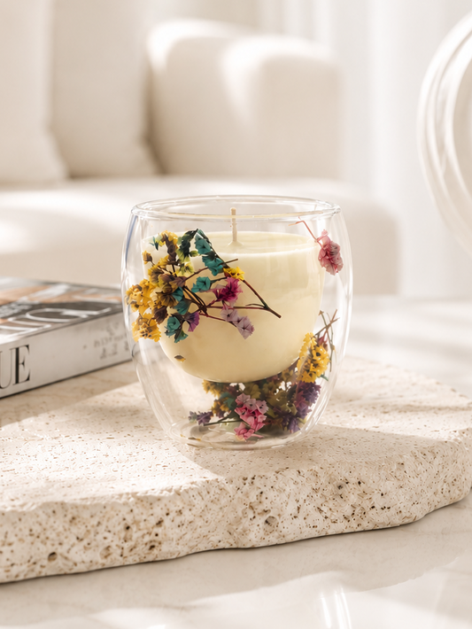 Forever flower Candle cup Green and yellow Flower mix