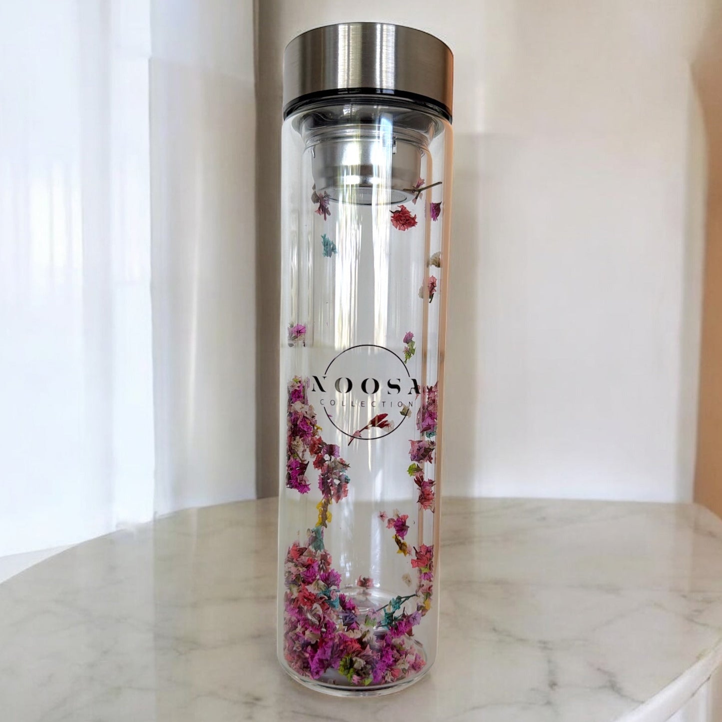Real flowers Tea Infuser Bottle - Pink flower mix