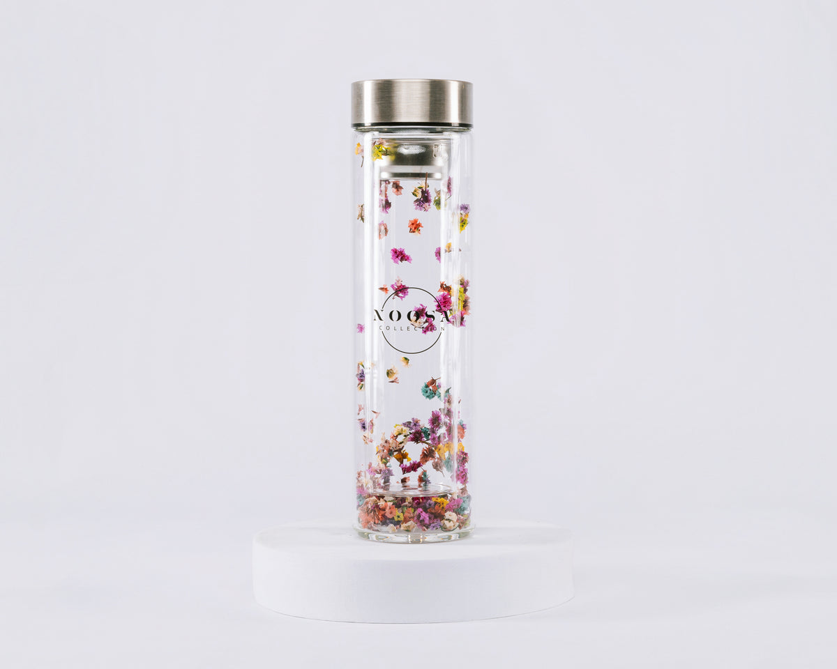 Real flowers Tea Infuser Bottle - Pink flower mix