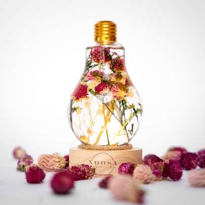 Unique Light Bulb Flower Herbarium Lamp Purple Gomphrena with Two light bases